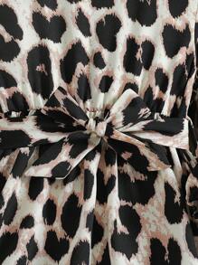 SHEIN Elladie kids 年轻女孩豹纹灯笼袖休闲连衣裙，秋季猎豹连衣裙猎豹印花连衣裙 - 咖啡 - 查看 5