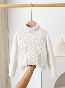 LMoss Kids 年轻女孩纯色立领修身休闲毛衣 - 白色 - 查看 1