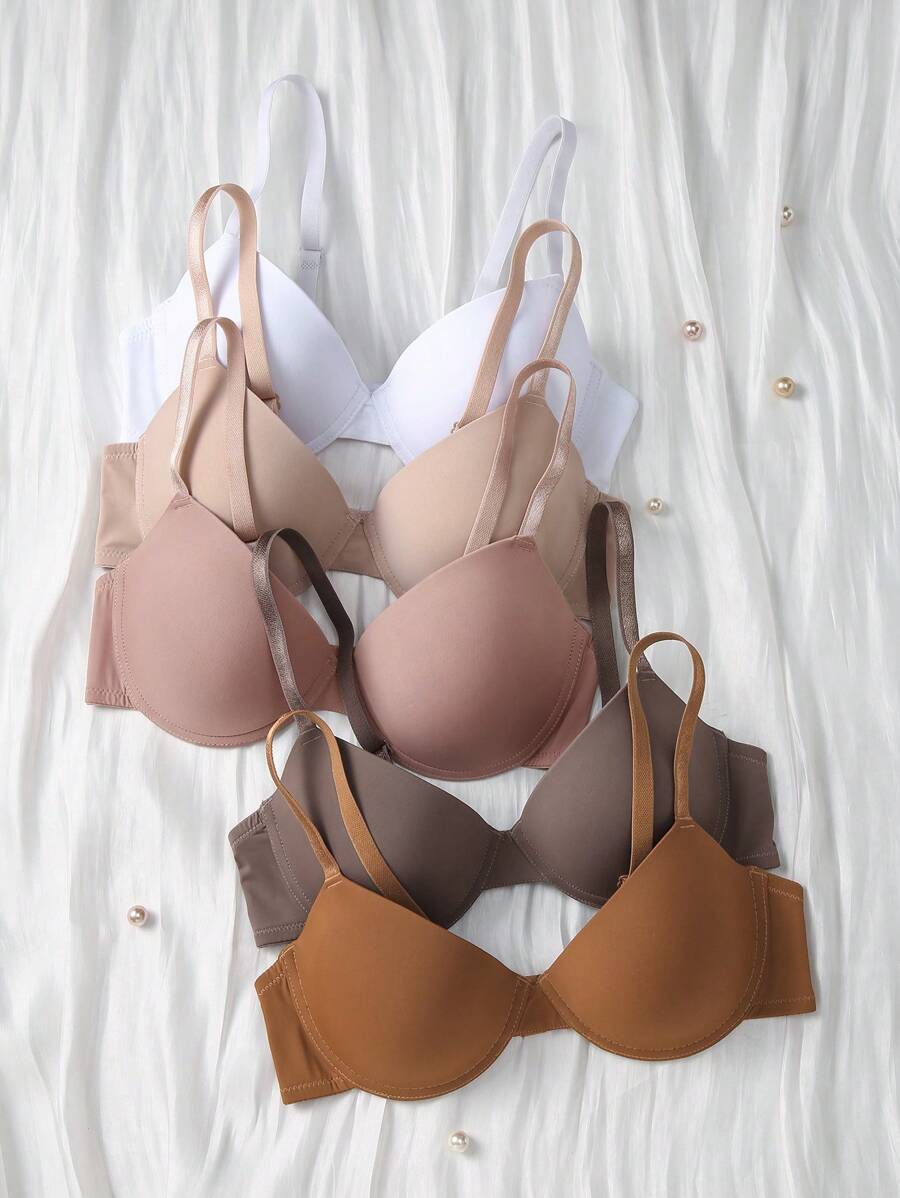 5件套女士纯色细肩带简约休闲钢圈文胸