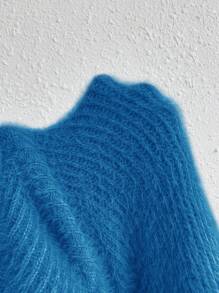 SoleilVie 女士纯色高领长袖套头毛衣，休闲日常针织套头衫，秋冬季 - 藍色 - 查看 3