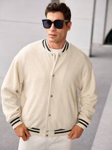 Manfinity CasualCool Chaqueta de béisbol informal de una hilera con mangas largas y rayas para hombre, para otoño/invierno