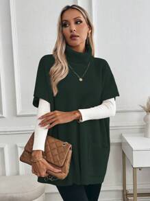 EMERY ROSE Loose Casual Turtleneck Pocket Women Sweater Dress
