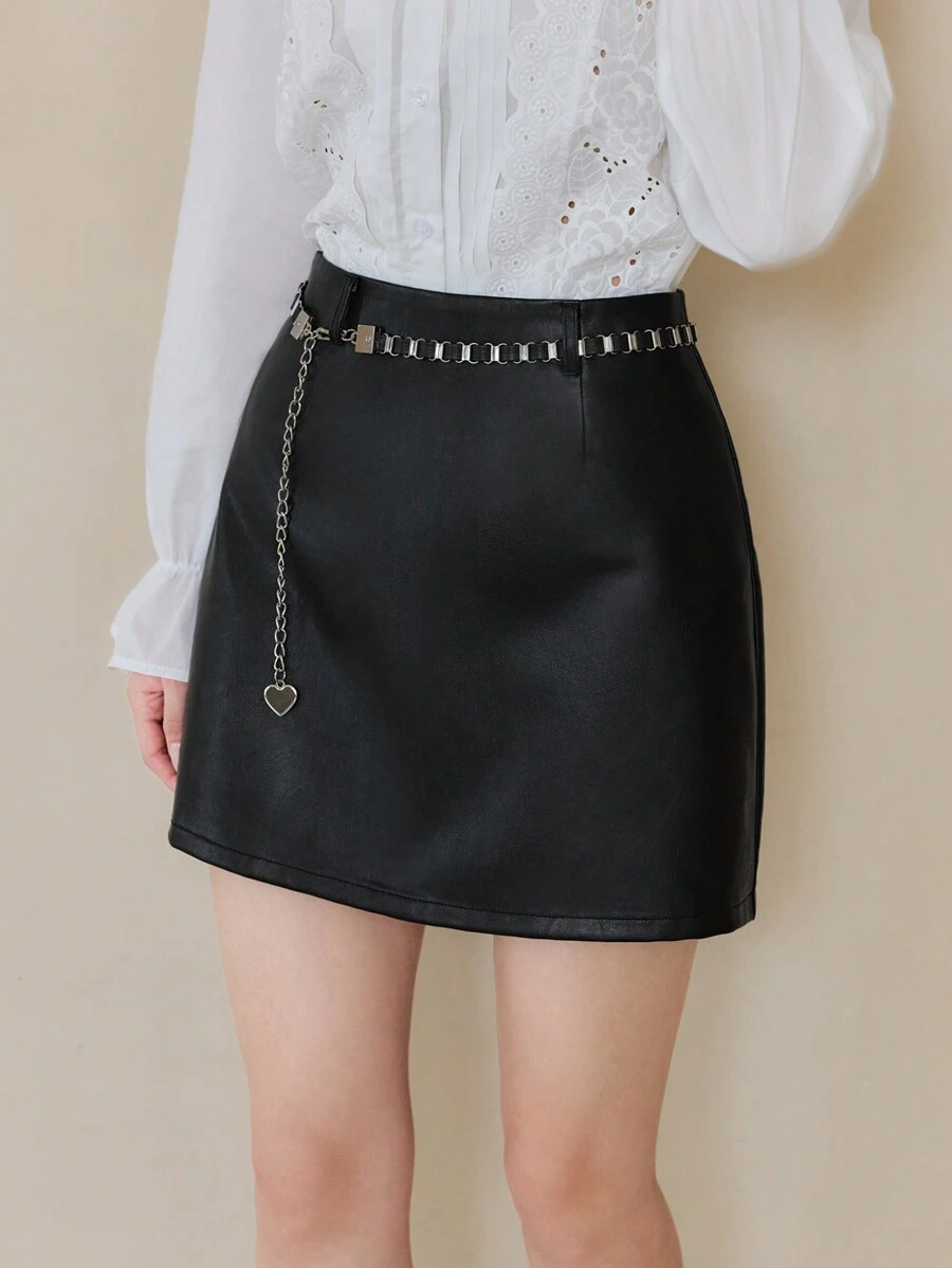 EastFlair Women Casual Solid Color A-Line Mini Skirt, Versatile For Autumn - Black - View 1