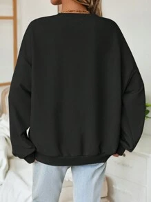 SHEIN Essnce Áo nỉ cổ tròn in hình gà mái Giáng sinh tối giản giản dị dành cho nữ, Quần áo mùa thu/đông - màu đen - Xem 2