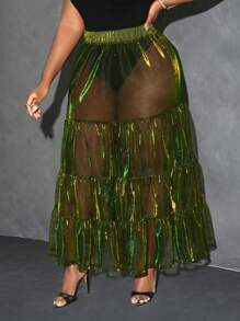Slaydiva Plus Size Elegant Sexy See-Through Skirt