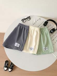 SHEIN Bộ 3 quần short màu xám trắng xanh lá cây thoải mái thường ngày cho bé gái mùa hè - Nhiều màu - Xem 6