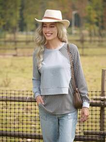 LanaWest Sudadera casual holgada de 2 en 1 con parche para mujer de manga larga