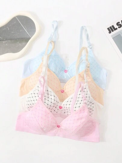 少女 4 件装简约纯色无线舒适内衣套装