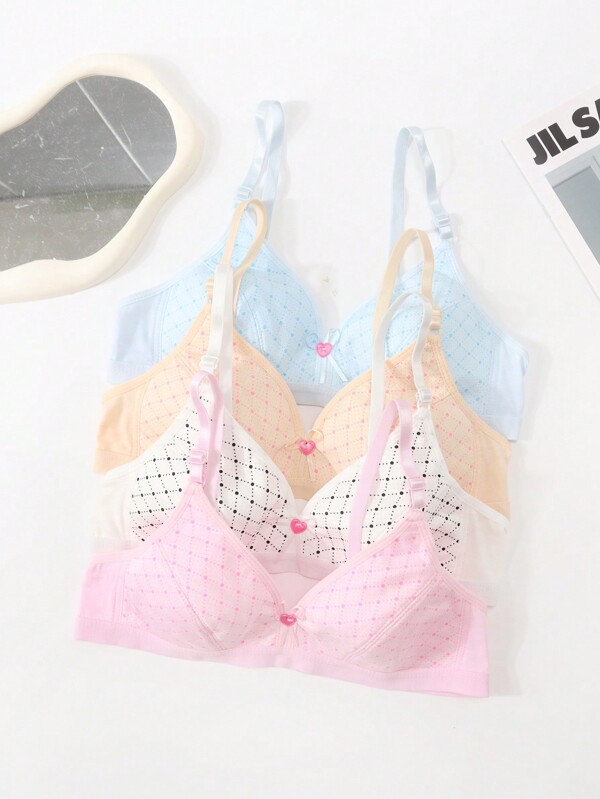 Teen Girl 4pcs Minimalist Solid Color Wireless Comfortable Underwear Set