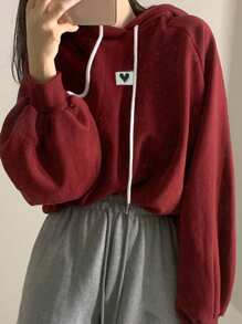 DAZY Women's Hooded Sweatshirt With Logo Decoration, Wine Red, Christmas ,Holiday