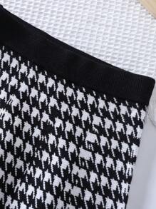 2pcs/Set Young Girl Plaid Collar Top And Knitted Skirt - Black and White - View 8