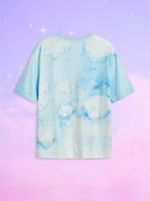 ROMWE X Care Bears 扎染卡通熊与彩虹印花落肩大码 T 恤 - 彩色 - 查看 2