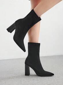 CUCCOO BIZCHIC Women's High Heel Chunky Heel Pointed Toe Elastic Suede Ankle Boots For Christmas And New Year Holiday Valentines Valentine Day Spring Shoes