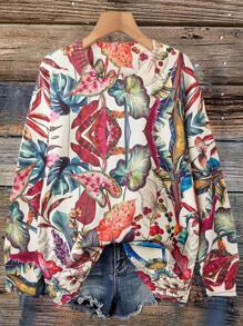 SHEIN LUNE Plus Size Turtleneck Sweater With 3D Floral Print, Pullover, For Winter - Multicolor - View 8