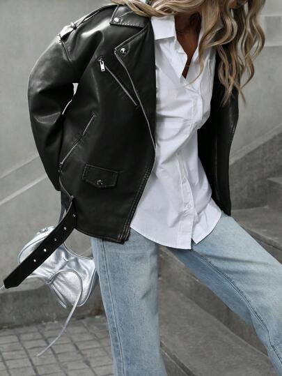 Aveloria Modichic Chaqueta de motocicleta de piel de PU de moda para mujer, nueva chaqueta bomber de manga larga de cuello alto y ajuste delgado, para primavera y otoño