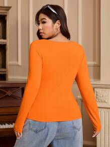 CovetEZ Áo thun trơn cổ tròn dài tay cỡ lớn thường ngày - trái cam - Xem 2