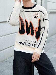 Manfinity Hypemode 男士休闲撞色字母图案针织毛衣，秋冬 - 彩色 - 查看 4