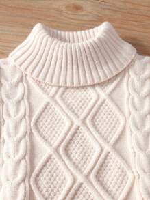Baby Boys Turtleneck Basic Knitted Sweater, Fashionable & Minimalist Winter Warm Top - Apricot - View 3