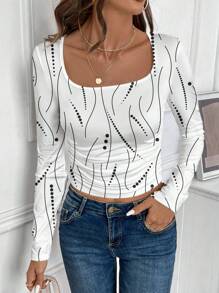 SHEIN LUNE Women Casual Ombre Pattern Long Sleeve T-Shirt, Suitable As Base Layer For Autumn & Winter - Multicolor - View 2