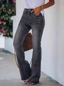 ARWY Faded American Slim Fit Fashionable Versatile Bootcut Jeans For Women, Elegant Bohemian Everyday, Night Out, Vacation, Suitable For Halloween, Easter, All Seasons - 深灰色 - 查看 1