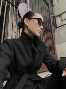 INAWLY Plus Size Solid Color Long Overcoat, Casual For Autumn/Winter - Dark Grey - View 6