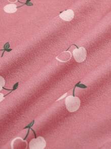 Cozy Pixies Bộ 2 món/bộ đồ ngủ liền thân in hình trái cây cho bé gái sơ sinh, áo len cổ tròn dài tay mềm mại và quần bó sát - Nhiều màu - Xem 8