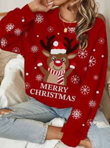 SHEIN LUNE Áo nỉ dài tay cổ tròn in họa tiết tối giản giản dị dành cho nữ, thích hợp cho mùa hè - Nhiều màu - Xem 1