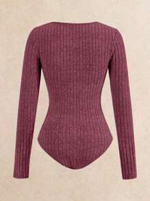 SHEIN Frenchy Conjunto de 2 piezas de body y pantalones de punto acanalado de talla grande, conjunto de entrenamiento cómodo, chándal, estilo casual, body de manga larga y pantalones de pierna ancha, ropa básica esencial de otoño e invierno