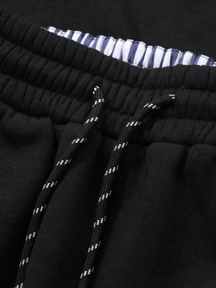 2pcs Set Women Splice Color Block Loose Long Sleeve Sweatshirt And A-Line Skirt,Fall Women Clothes