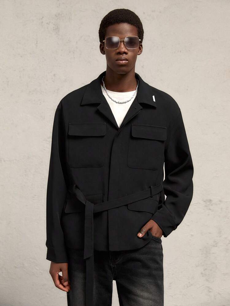 Men's Loose Turndown Collar Open Front Relaxed Fit Jacket For Autumn, For Fall Winter