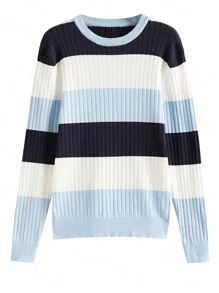 Manfinity Homme Men's Casual Everyday Colorblock Stripe Round Neck Ribbed Knit Graphic Pullover Long Sleeve Sweater, Autumn/Winter, For Going Out