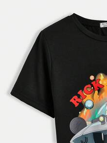 Rick and Morty X SHEIN Áo thun nữ cổ tròn tay ngắn dáng rộng thoải mái, thích hợp cho mùa hè - màu đen - Xem 3