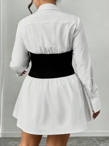 SHEIN Frenchy Plus Size Black & White Patchwork A-Line Dress, Fashionable Item For Autumn/Winter, Can Be Paired With Long Coats