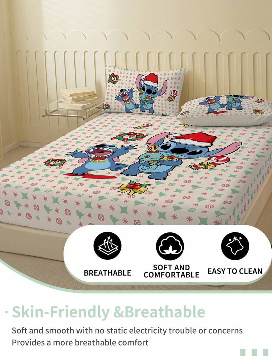 1pc Stitch Fitted Sheet, Matress Cover, Lilo & Stitch, Christmas