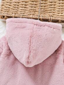 1pc Baby Girls Fuzzy Casual Outdoor Jacket, Pink Sherpa Hooded Coat, Thick Cute Stylish Winter Outerwear, Suitable For In Winter - Dusty Pink - View 3