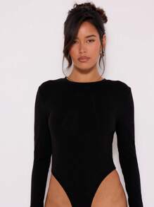 MUSERA Long Sleeve Fitted Bodysuit Casual Spring Summer Vacation - Black - View 5