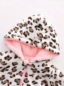 SHEIN 女婴 2-4 岁厚保暖内衬双面连帽豹纹夹克，适合日常可爱百搭秋冬装