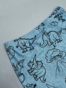 Young Boy Snug Fit Pajama Set, Blue Dinosaur Print Long Sleeve Top And Pants, Casual And Fashionable - Blue - View 6