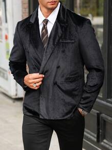 Manfinity Mode Giacca da completo elegante da uomo in velluto, monopetto con bavero a punta, di colore unito