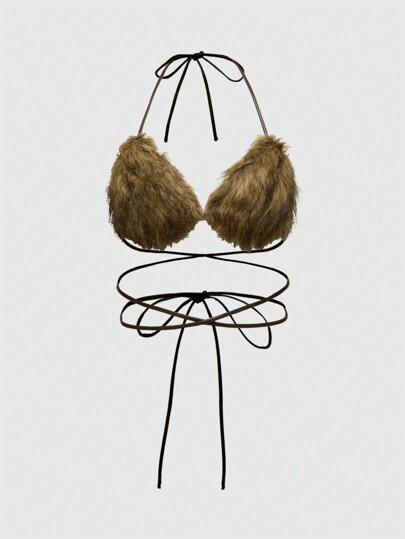 Grunge Punk Y2K Sexy Fluffy Bikini Top For Women