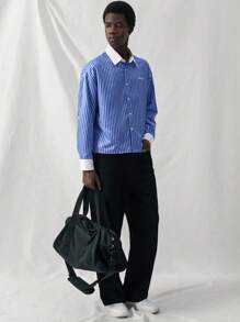 Manfinity VCAY Camisa casual urbana de colores block, de manga larga, con ajuste holgado y tejida, adecuada para jóvenes - Azul - Ver 5