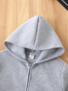 SHEIN Leap Crew Buy 1 Get 1 Free Plush Fabric Casual Hooded Jacket, Comfortable, Versatile And Practical Design, Suitable For Young Boys, Ideal For School, Daily Wear, Outdoor Activities And Autumn/Winter Season. - Khaki - View 6