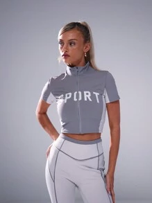 Musera Sport Áo thun thể thao tay ngắn Contrast Sport Letter Crop, Padel, Tennis, Pickleball Gym Fitness - Màu Khaki - Xem 1