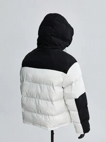 Manfinity VCAY Men's Fashionable Casual Everyday Young Printed Patchwork Quilted Long Sleeve Jacket, For Fall Winter