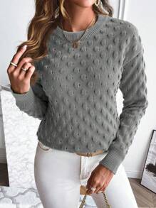 EMERY ROSE Suéter casual de mujer de cuello redondo y manga larga de unicolor, jersey de punto de otoño/invierno - Gris - Ver 4