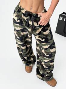 SHEIN EZwear Women Camouflage Fuzzy Relaxed Drawstring Pants - Multicolor - View 6