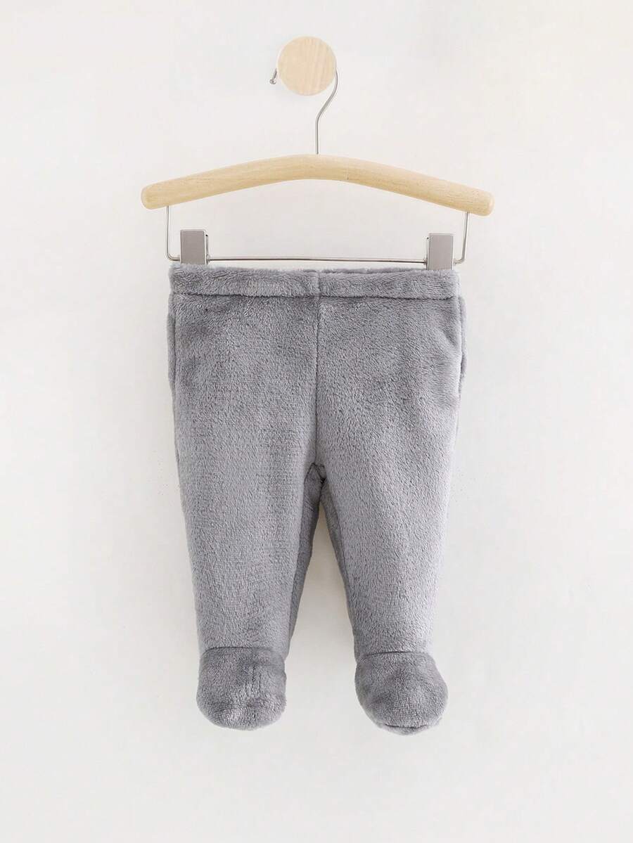 SHEIN Quần dài liền quần bằng vải nỉ ấm áp và mềm mại cho bé trai - Xám - Xem 1