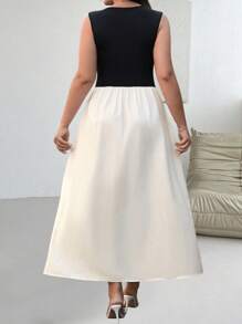 SHEIN Unity Vestido largo de talla grande con cierre de cremallera, sin mangas y en colores contrastantes negro y blanco - Multicolor - Ver 2