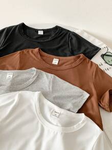 SHEIN Tween Girl 4pcs Round Neck Tee