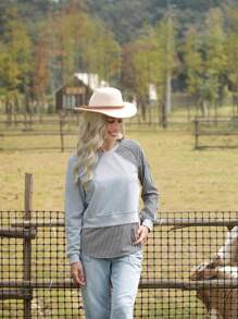 LanaWest Sudadera casual holgada de 2 en 1 con parche para mujer de manga larga